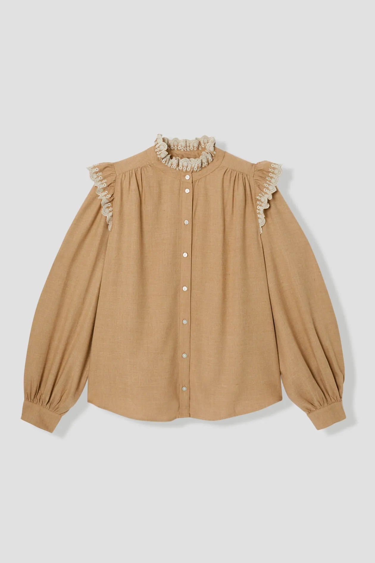 Promod Chemise brodée volantée Femme - Beige Cheap