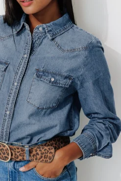 Promod Chemise en jean Femme - Jean moyen Jeanmoyen Best Sale