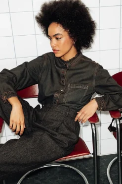 Promod Chemise en jean surteint Femme - Marron Fashion