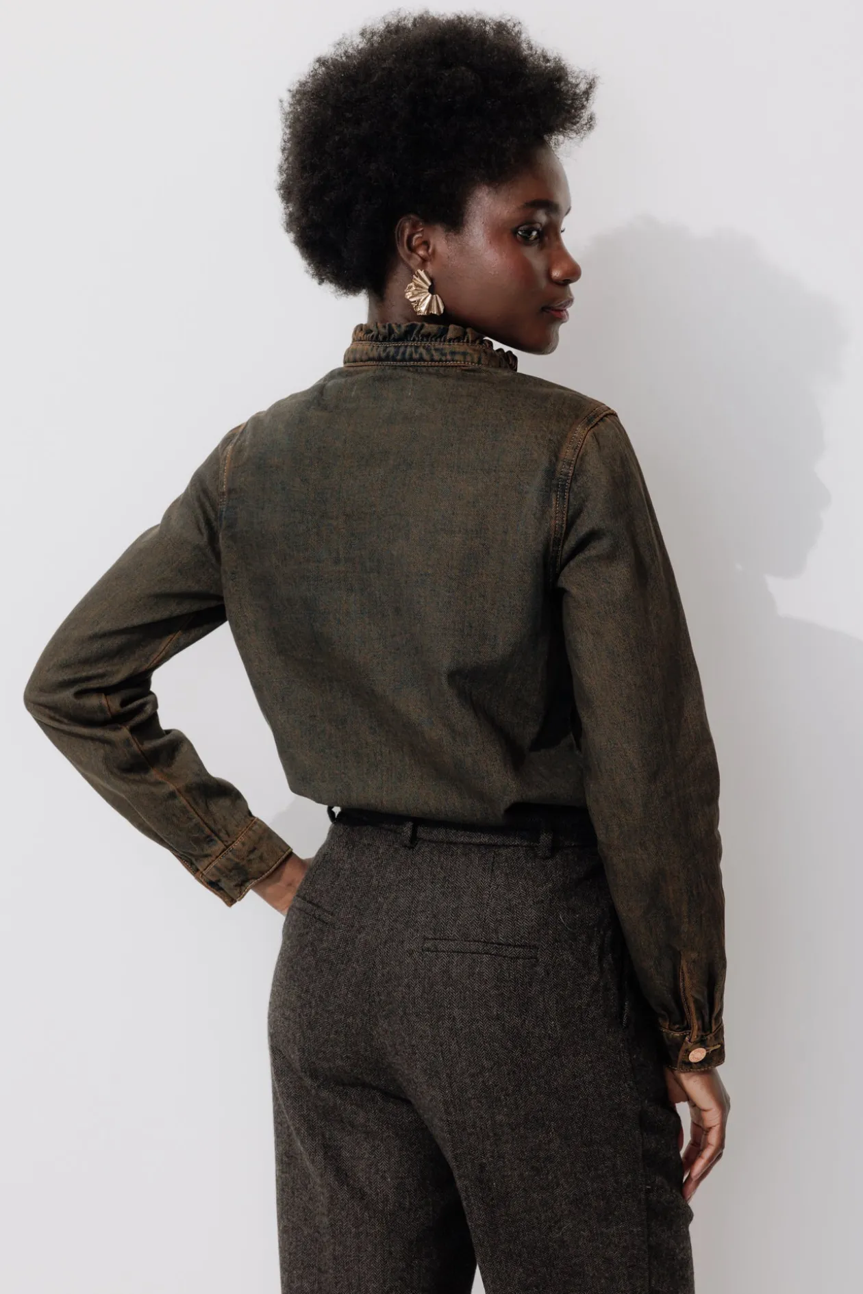 Promod Chemise en jean surteint Femme - Marron Fashion