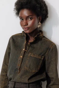 Promod Chemise en jean surteint Femme - Marron Fashion
