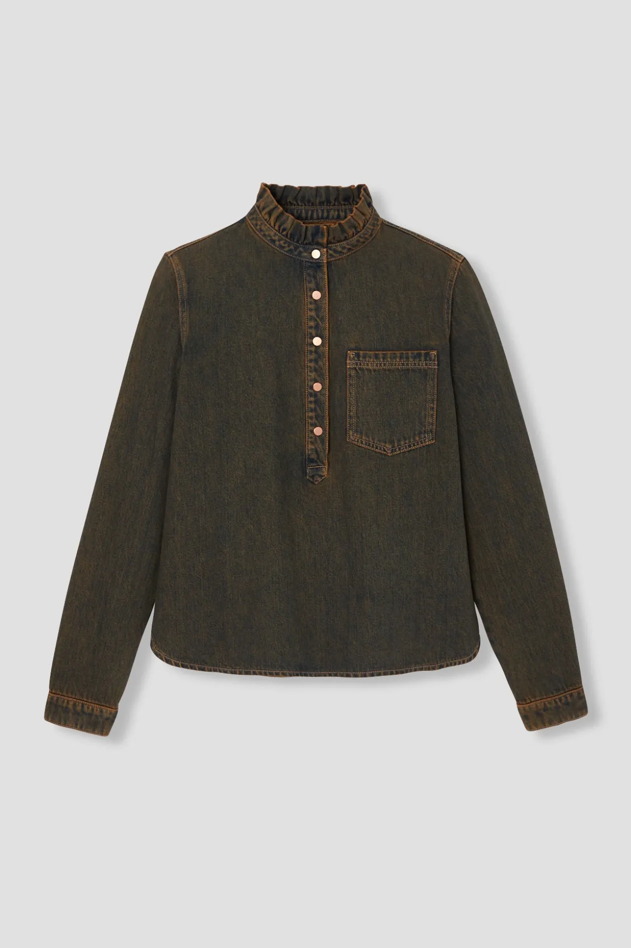 Promod Chemise en jean surteint Femme - Marron Fashion