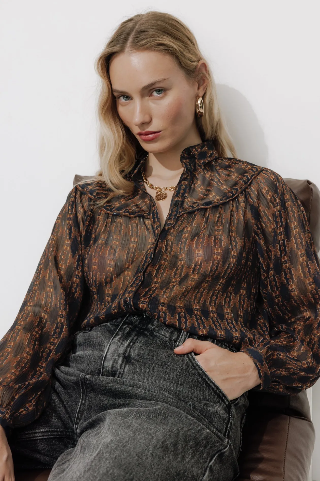 Promod Chemise en voile imprimé Femme - Imprimé noir Impriménoir Flash Sale