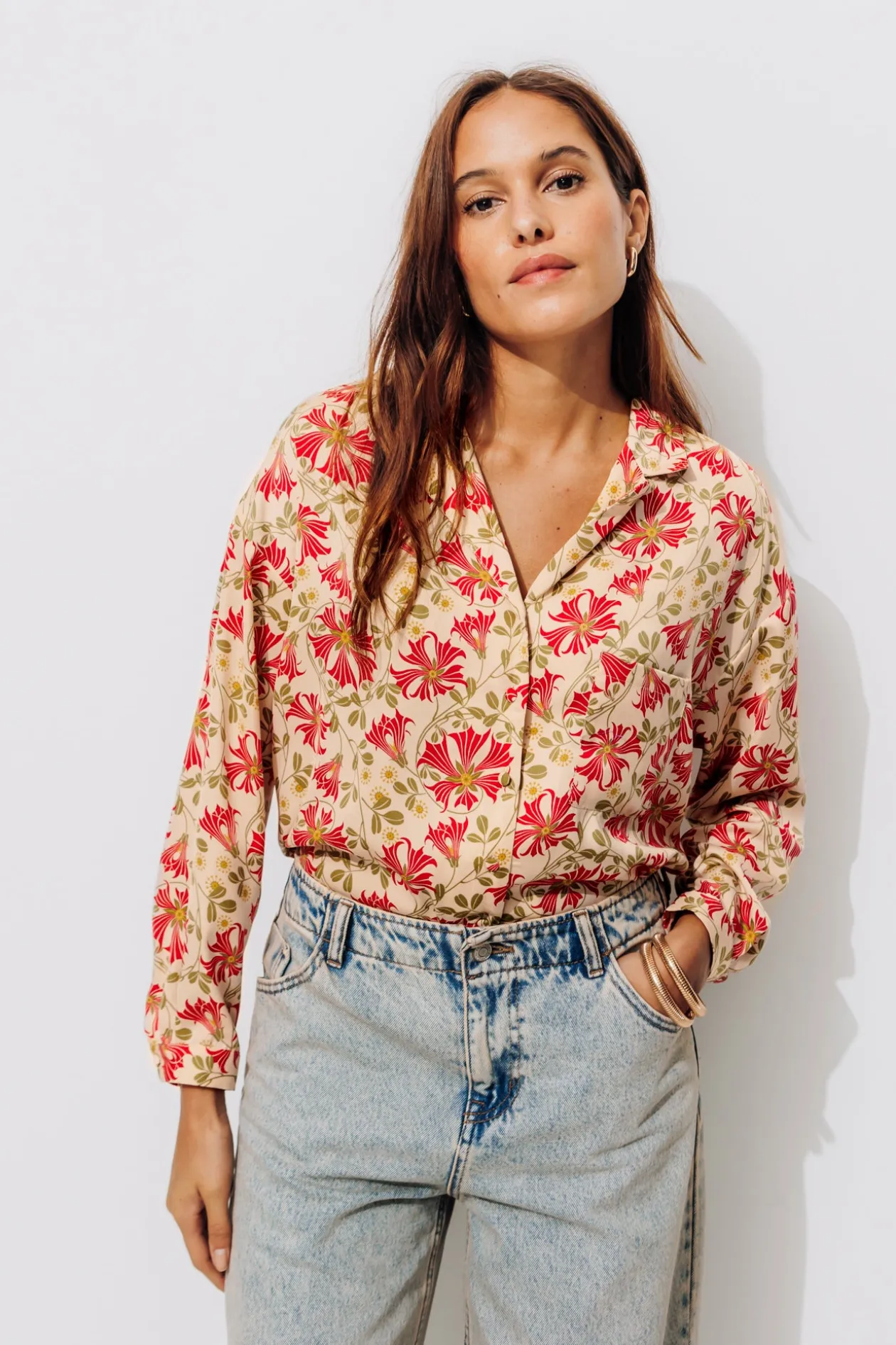 Promod Chemisier satin Femme - Imprimé écru Impriméécru Store