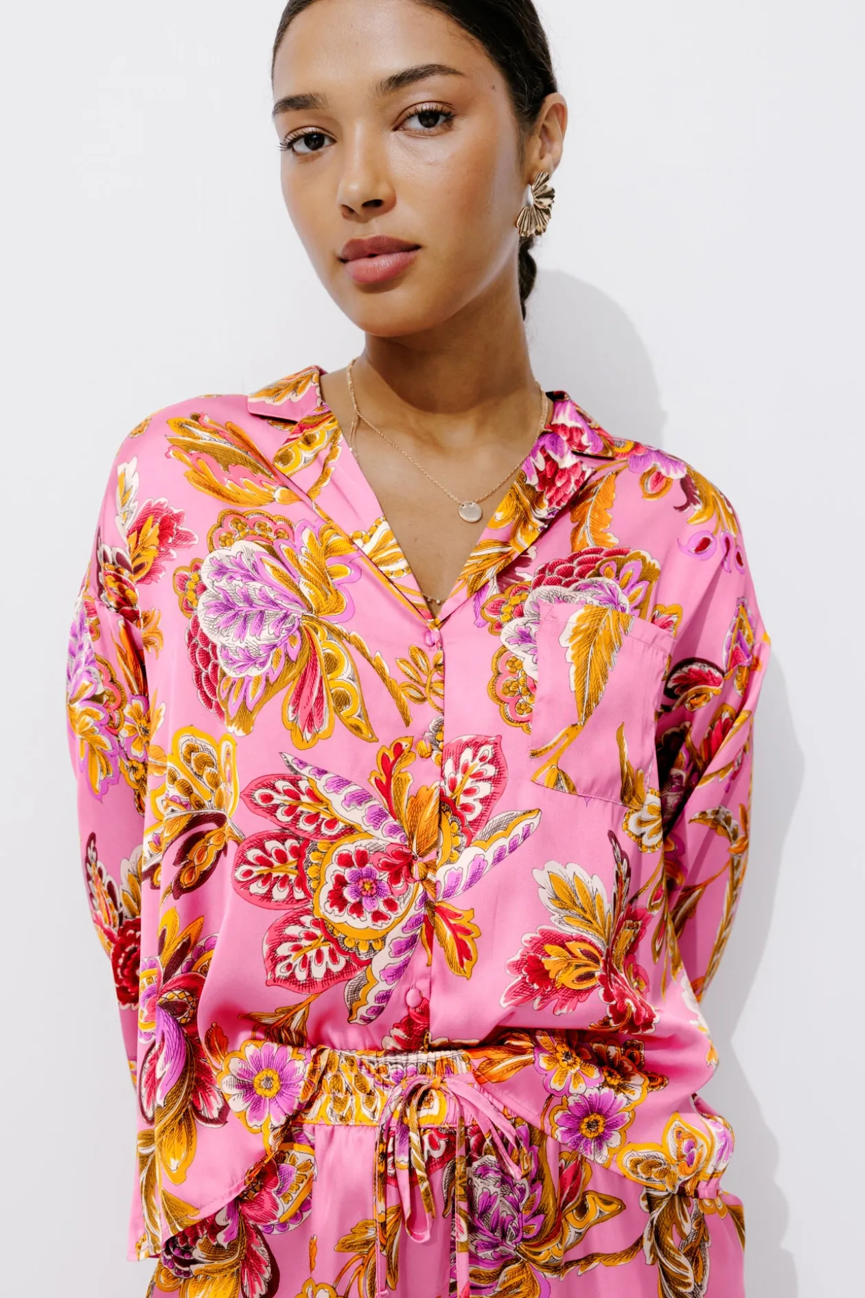 Promod Chemisier satin Femme - Imprimé rose Imprimérose Online