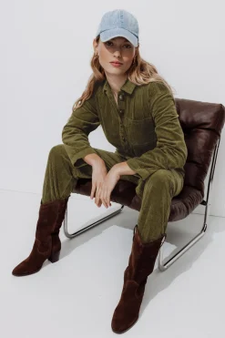Promod Combi-pantalon en velours - Vert olive Vertolive Hot