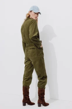 Promod Combi-pantalon en velours - Vert olive Vertolive Hot