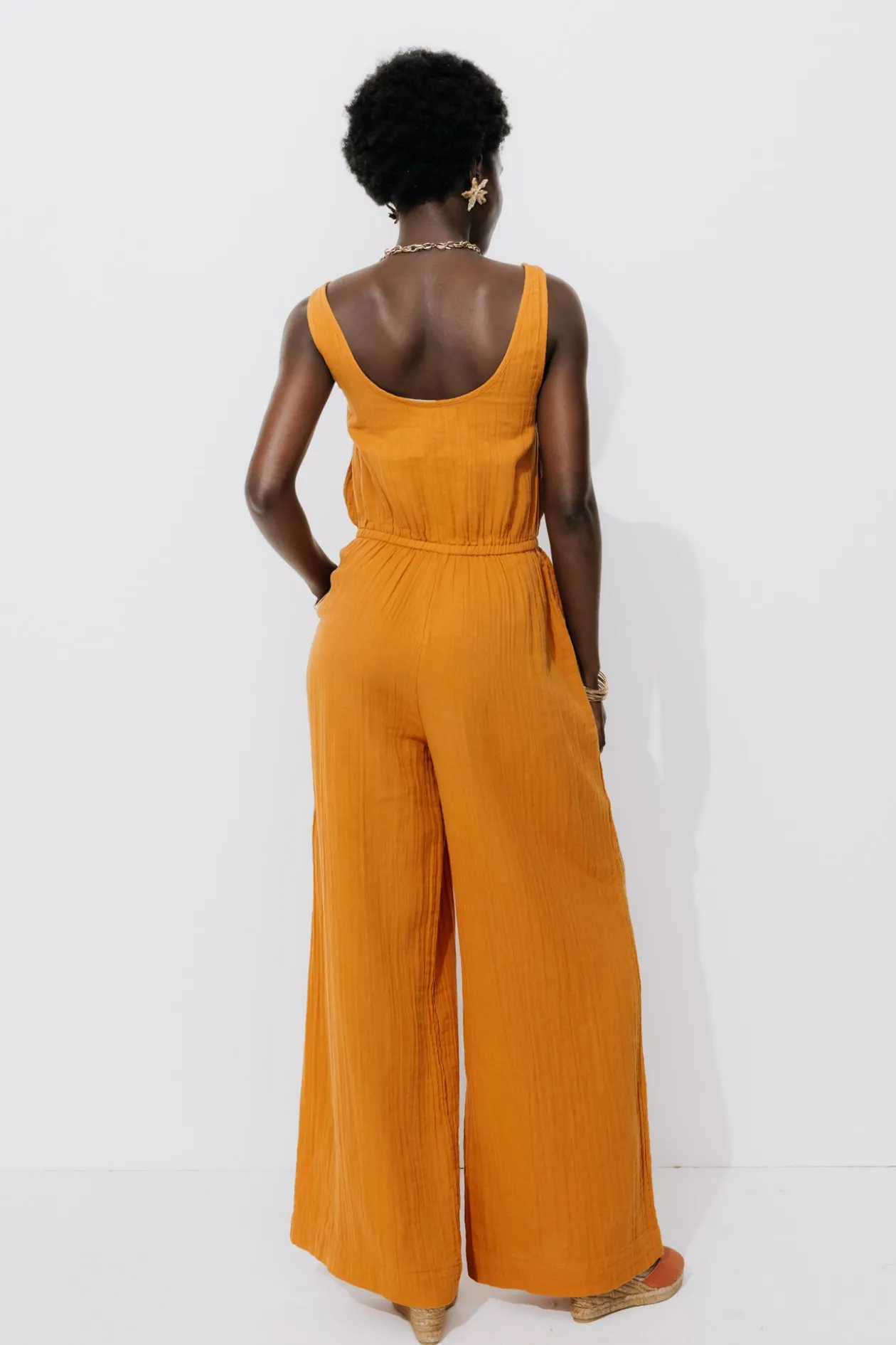 Promod Combi-pantalon gaze de coton - Ocre Discount