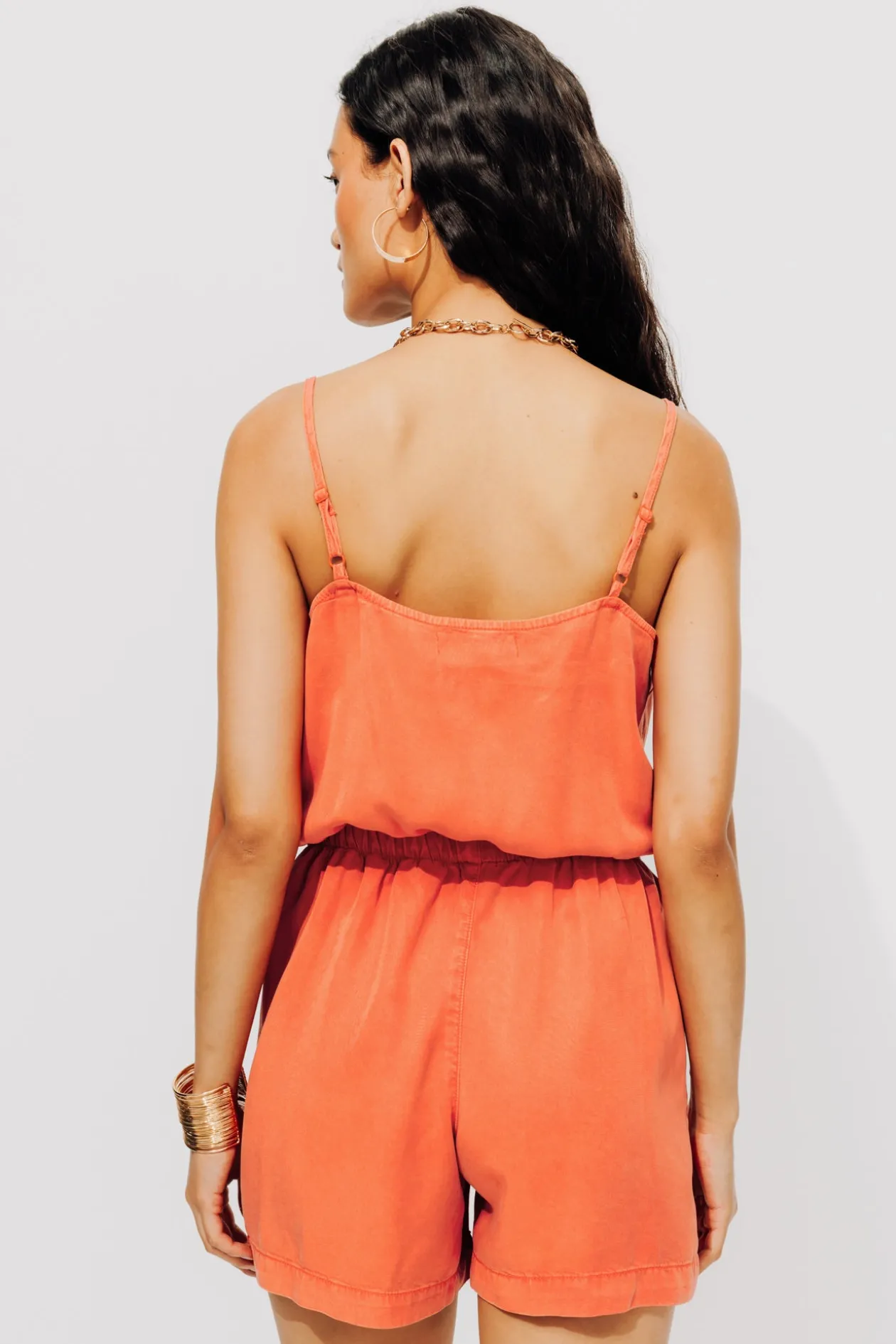 Promod Combishort en lyocell Femme - Orange fluo Orangefluo Shop