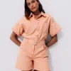 Promod Combishort en toile Femme - Orange fluo Orangefluo Store
