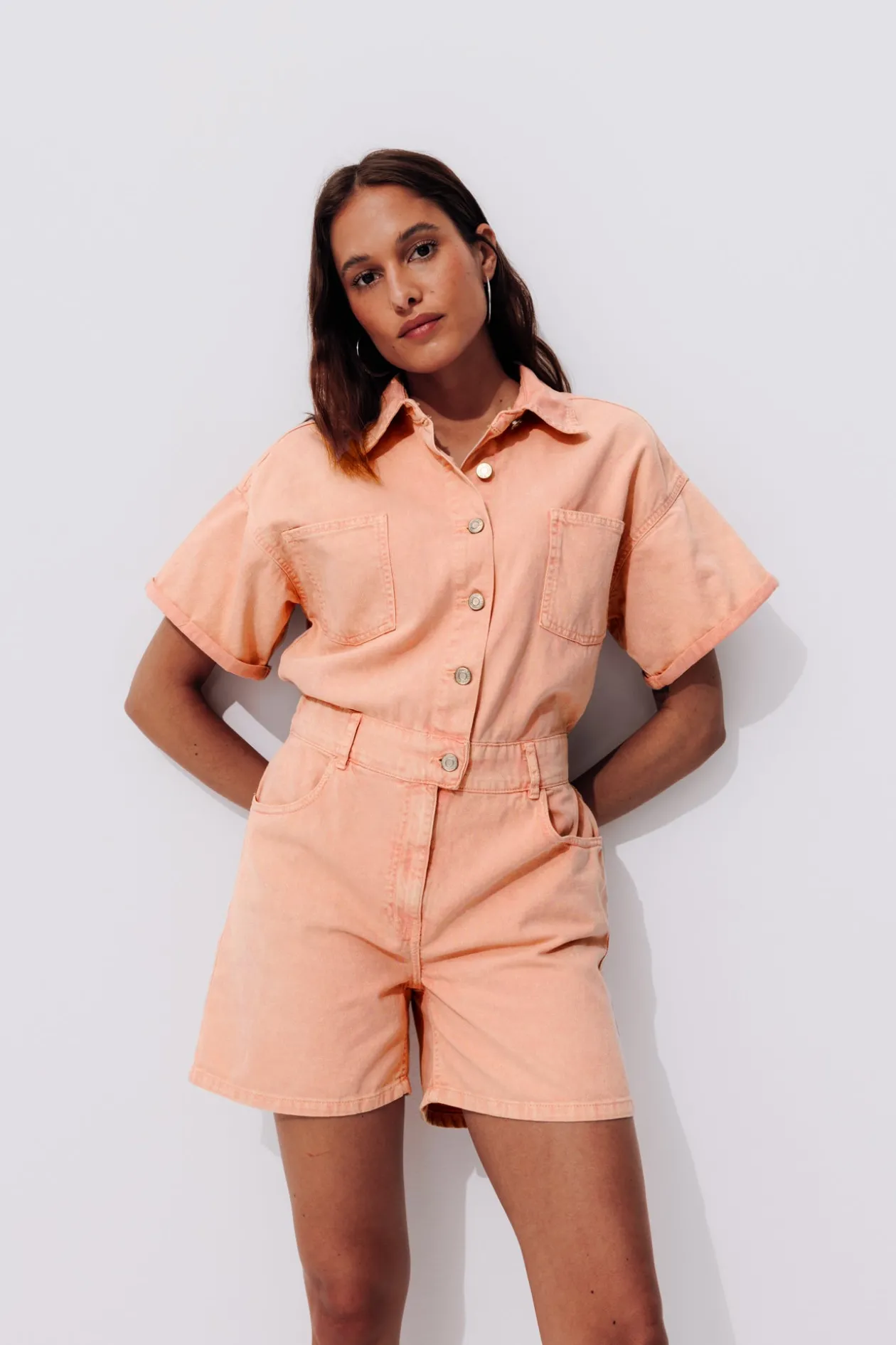 Promod Combishort en toile Femme - Orange fluo Orangefluo Store