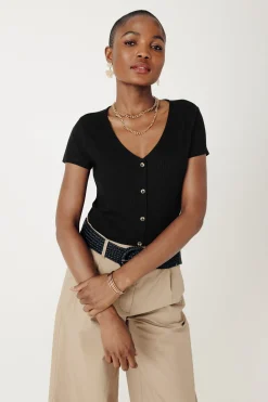 Promod Crop top côtelé Femme - Noir Store