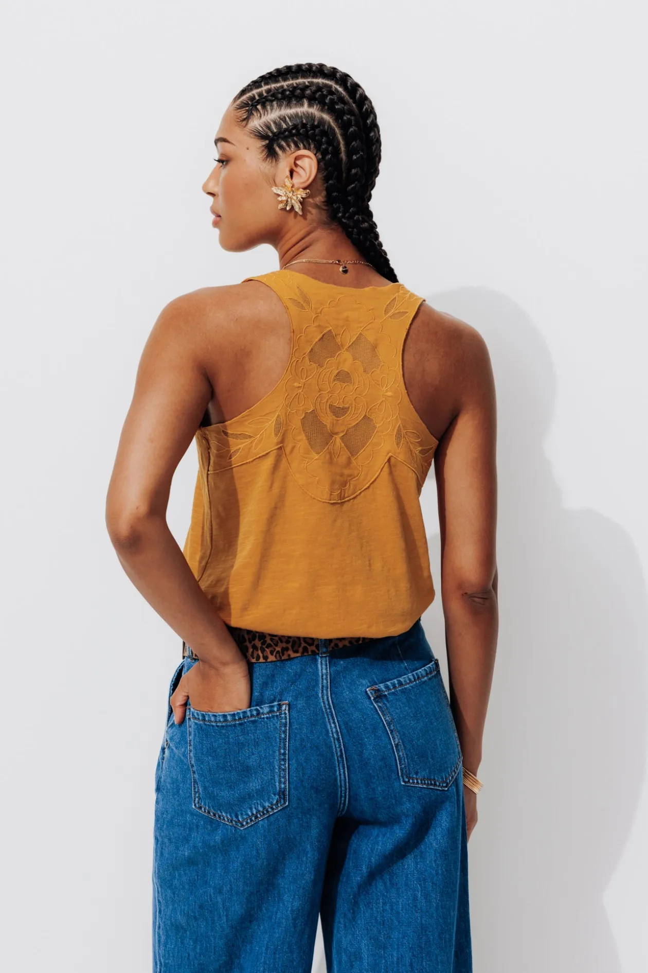Promod Débardeur brodé dos Femme - Ocre Discount