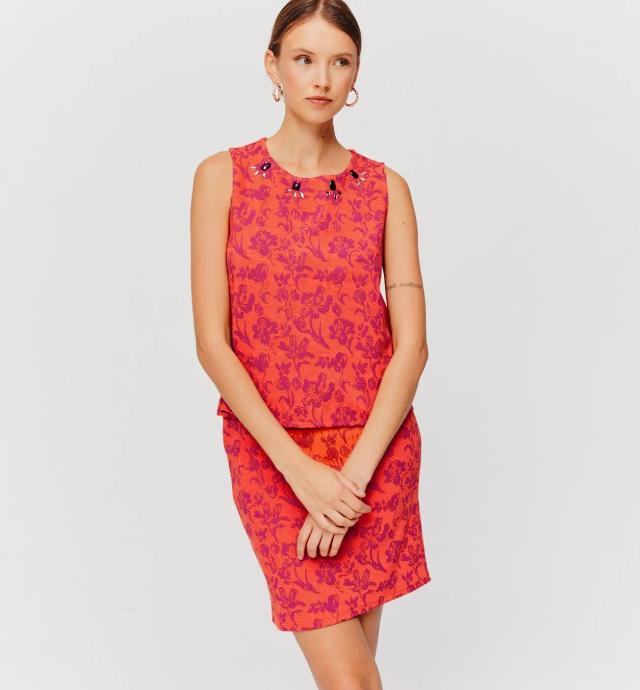 Promod Débardeur en jersey jacquard - Imprimé rose Imprimérose Discount