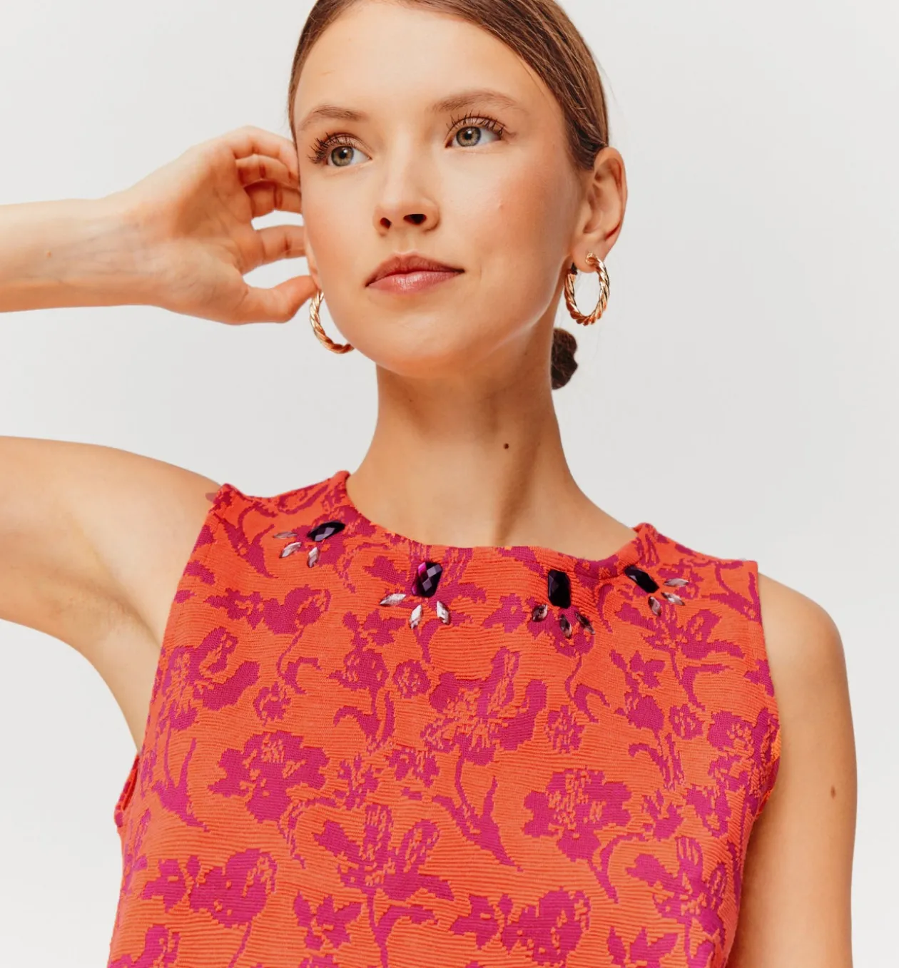 Promod Débardeur en jersey jacquard - Imprimé rose Imprimérose Discount