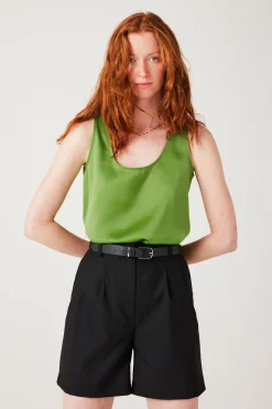 Promod Débardeur satiné uni Femme - Vert Best Sale