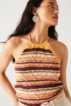 Promod Dos nu en maille ajourée Femme - Rayures multicolores Rayuresmulticolores Best