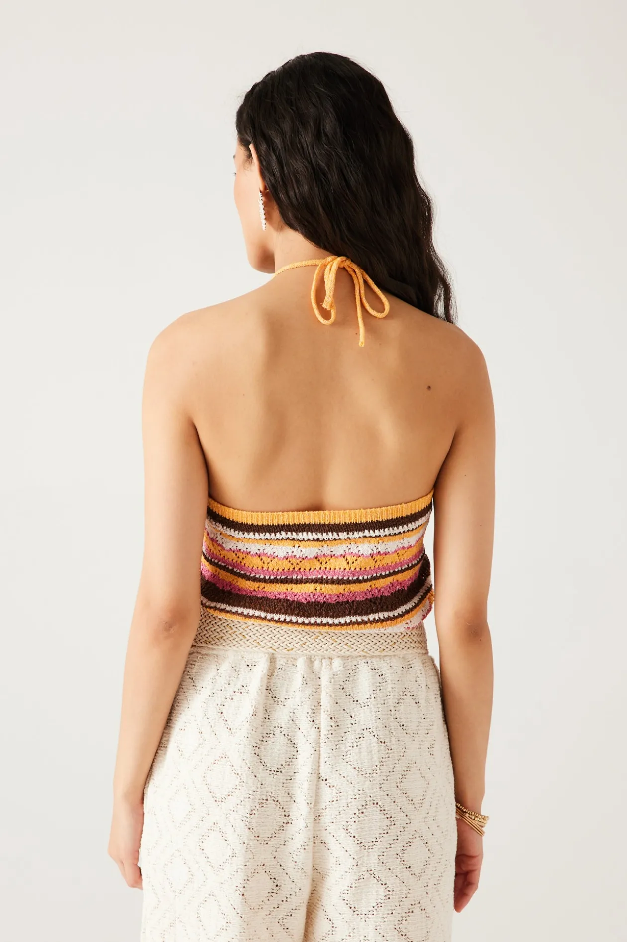 Promod Dos nu en maille ajourée Femme - Rayures multicolores Rayuresmulticolores Best