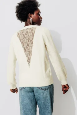 Promod Gilet col V détail dentelle - Ecru New