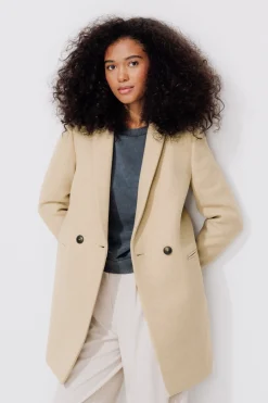 Promod GISELE court manteau en laine - Ecru Outlet