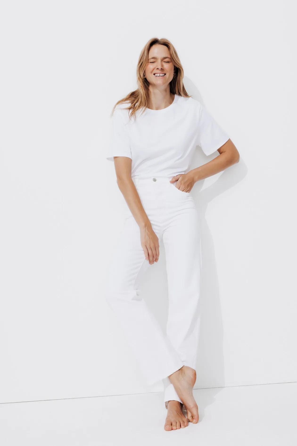 Promod Jean blanc droit taille haute - Ecru Flash Sale