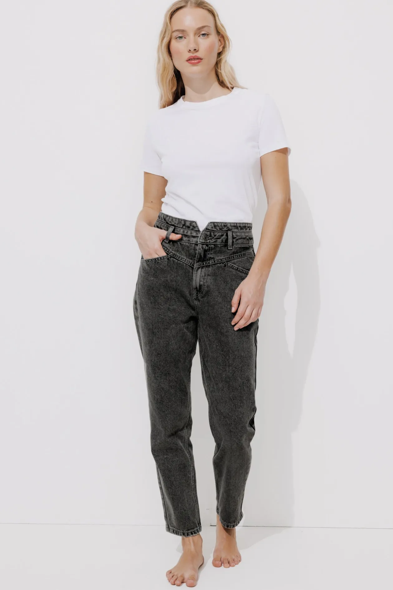 Promod Jean mom taille haute MARCEL - Jeans gris Jeansgris Fashion