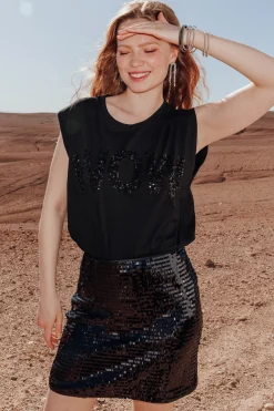 Promod Jupe courte en sequins Femme - Noir Sale