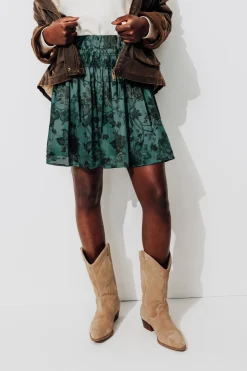 Promod Jupe courte satinée Femme - Imprimé vert Imprimévert New