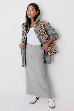 Promod Jupe crayon fendue Femme - Gris Store