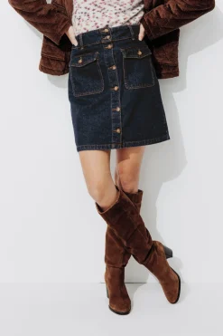 Promod Jupe en jean boutonnée Femme - Jean rinse Jeanrinse Outlet