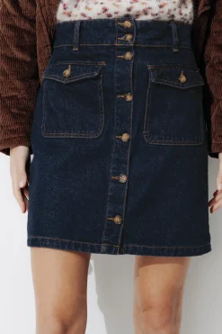 Promod Jupe en jean boutonnée Femme - Jean rinse Jeanrinse Outlet