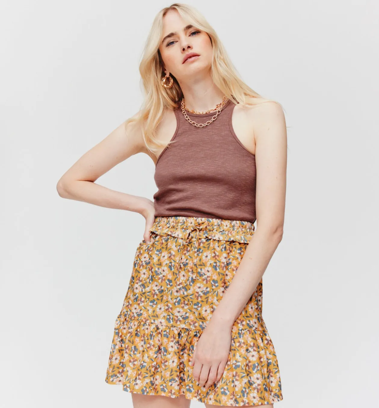 Promod Jupe imprimée volantée Femme - Imprimé ocre Impriméocre New