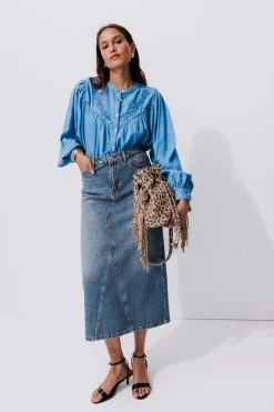 Promod Jupe longue en jean Femme - Jean moyen Jeanmoyen Outlet