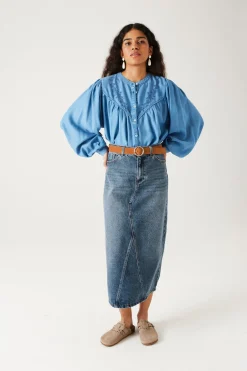 Promod Jupe longue en jean Femme - Jean moyen Jeanmoyen Best Sale