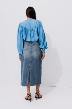 Promod Jupe longue en jean Femme - Jean moyen Jeanmoyen Outlet