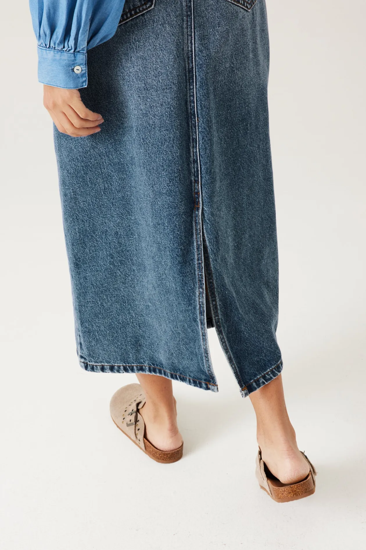 Promod Jupe longue en jean Femme - Jean moyen Jeanmoyen Outlet