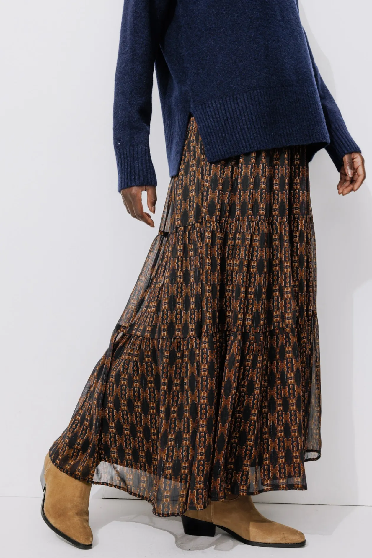 Promod Jupe longue imprimée Femme - Imprimé noir Impriménoir Hot