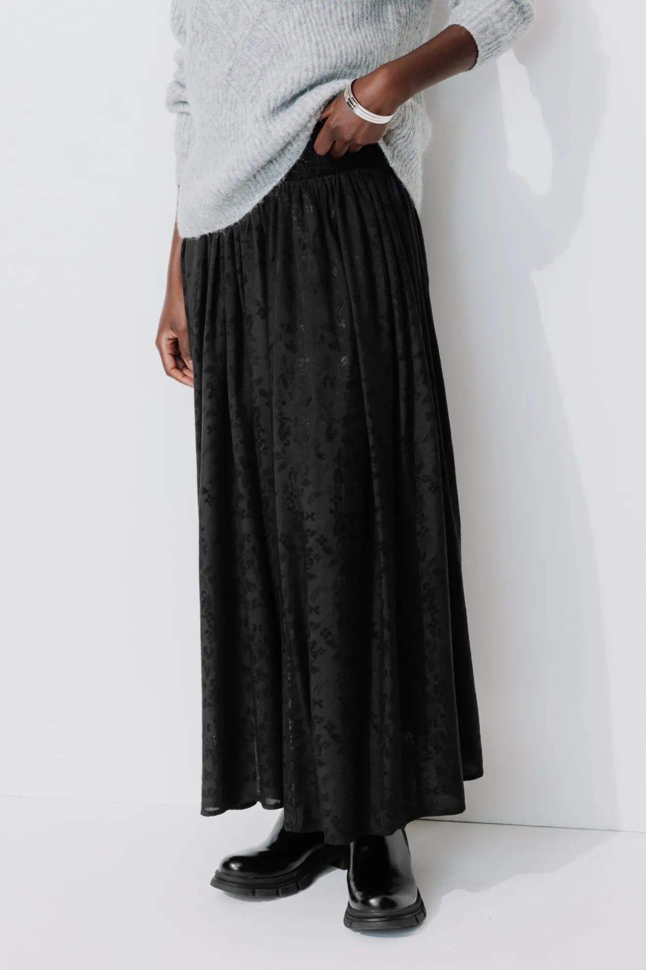 Promod Jupe longue smockée Femme - Noir Hot