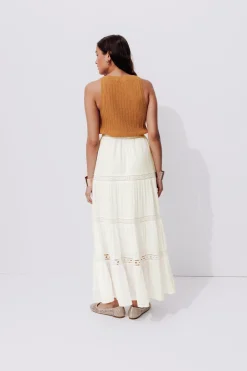 Promod Jupe longue volantée Femme - Ecru Clearance