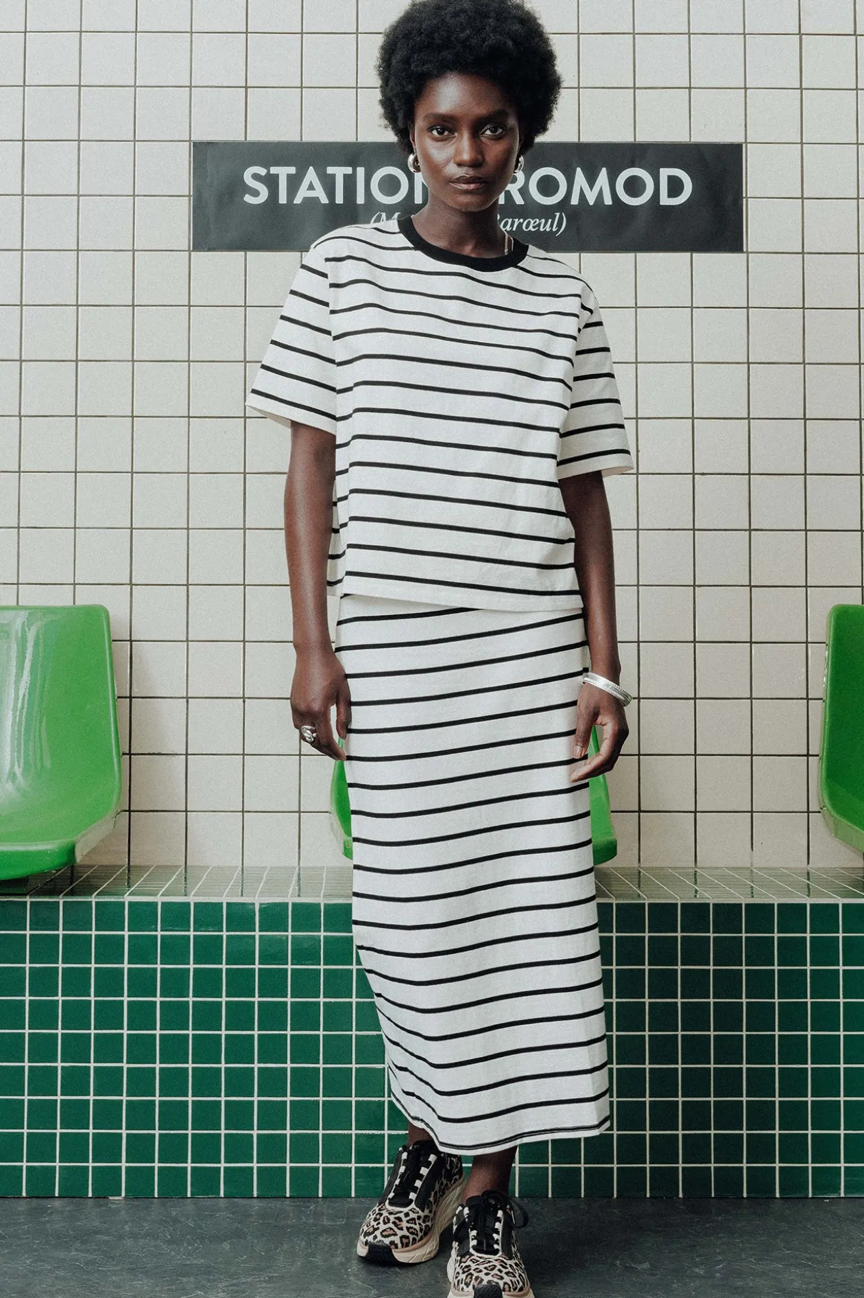 Promod Jupe marinière éco-conçue - Rayé écru Rayéécru Fashion