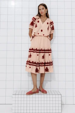 Promod Jupe midi brodée Femme - Beige Fashion