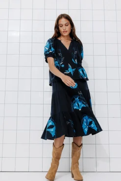 Promod Jupe midi brodée Femme - Marine Clearance