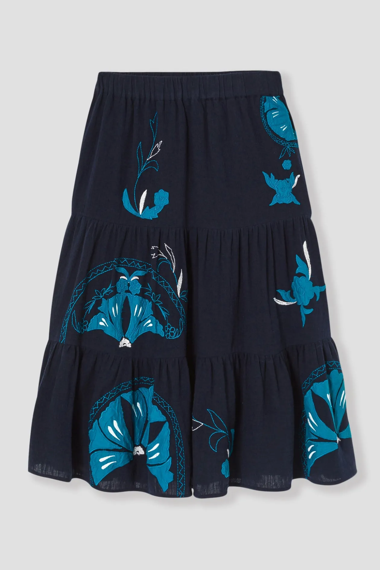 Promod Jupe midi brodée Femme - Marine Clearance
