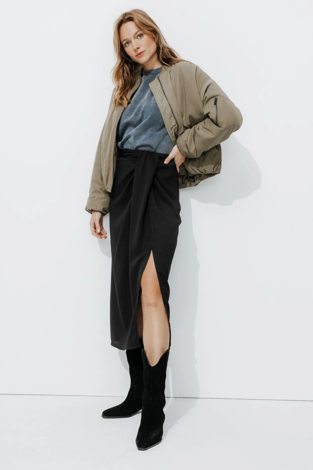 Promod Jupe midi drapée Femme - Noir Clearance