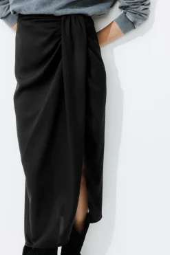 Promod Jupe midi drapée Femme - Noir Clearance