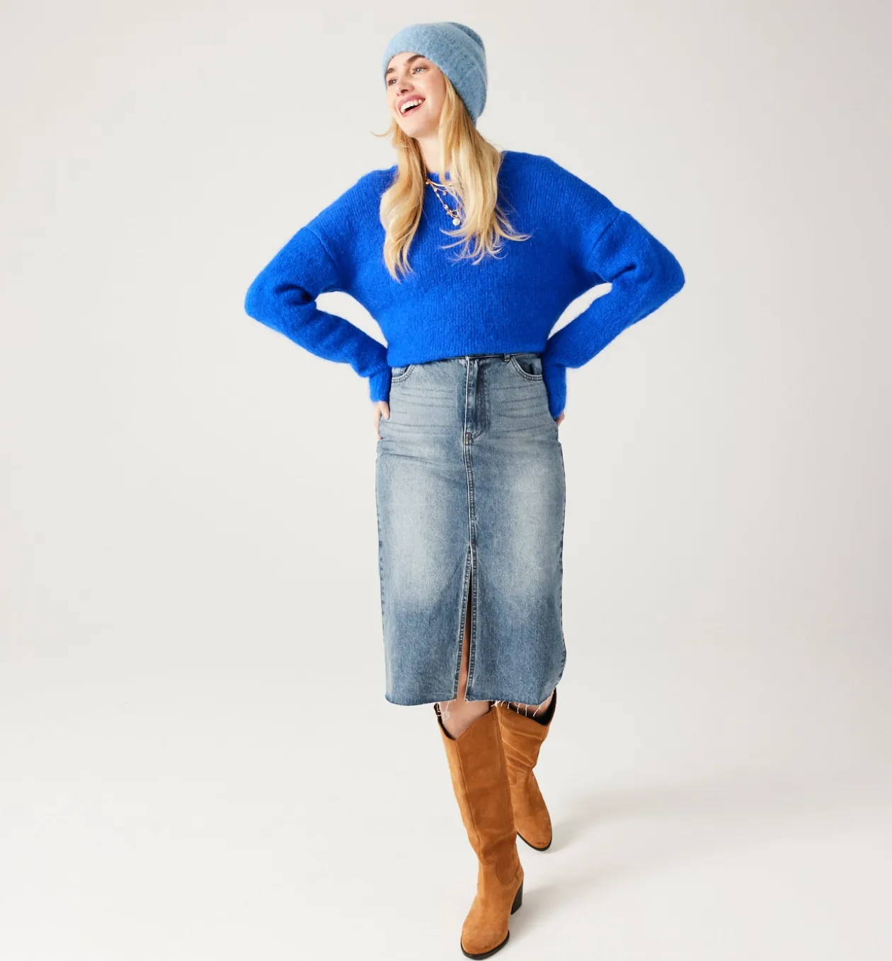 Promod Jupe midi en jean Femme - Jean moyen Jeanmoyen Fashion
