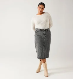 Promod Jupe midi en jean Femme - Jeans gris Jeansgris Clearance