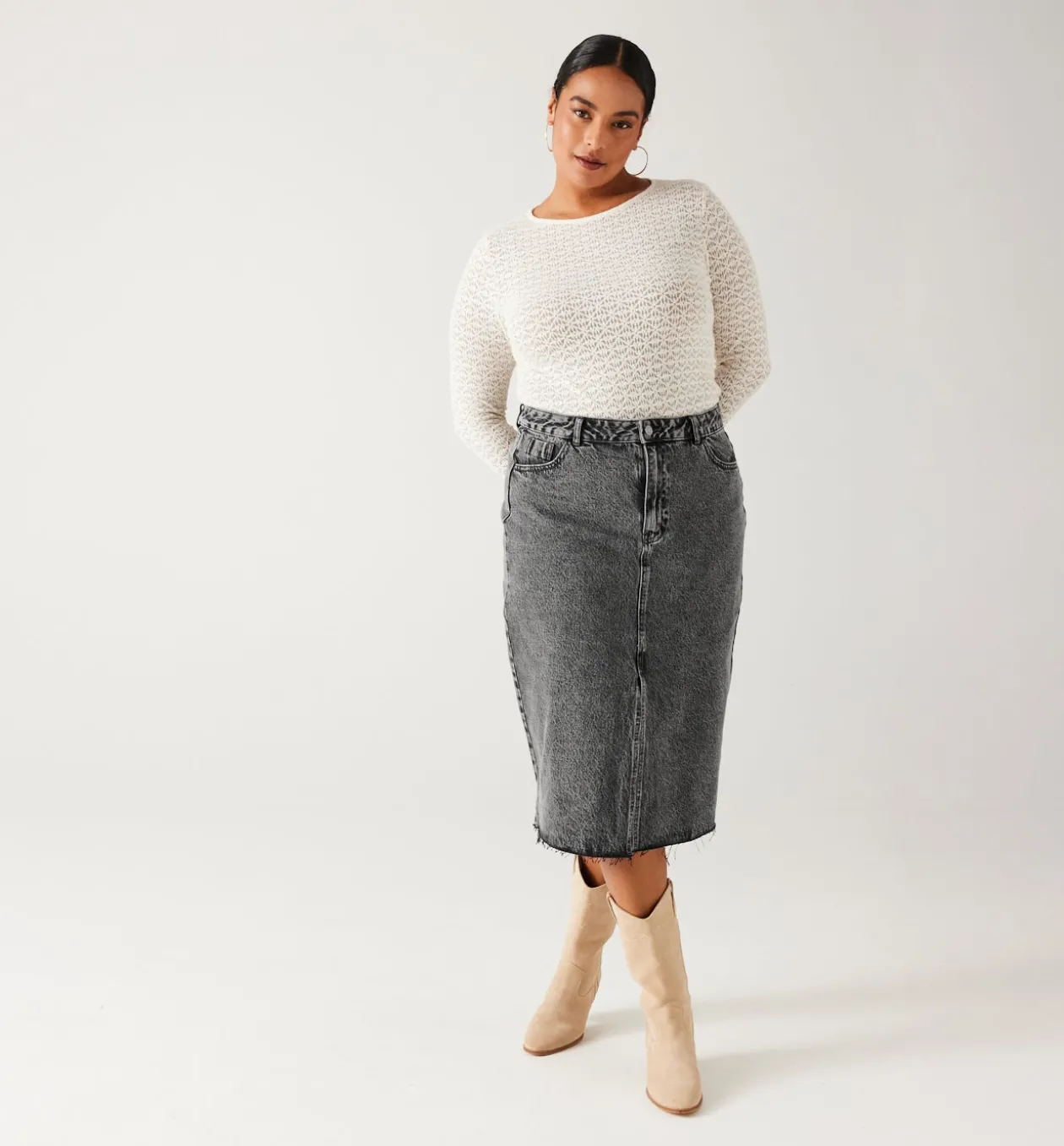 Promod Jupe midi en jean Femme - Jeans gris Jeansgris Clearance