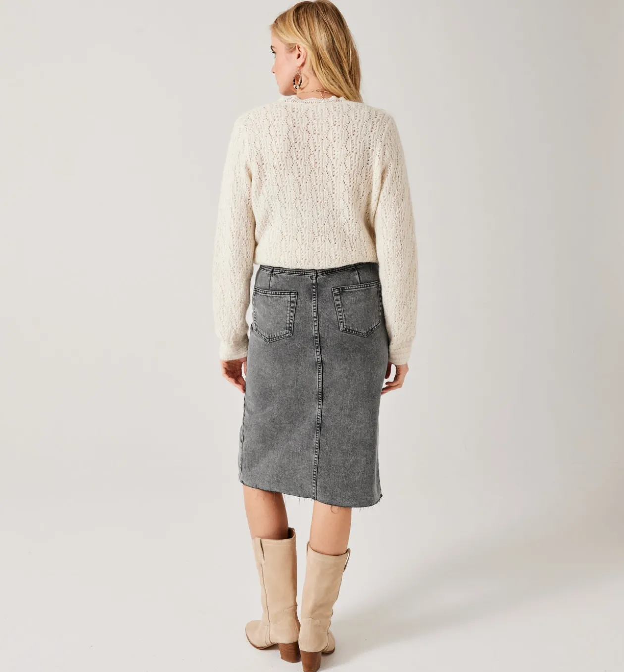 Promod Jupe midi en jean Femme - Jeans gris Jeansgris Flash Sale