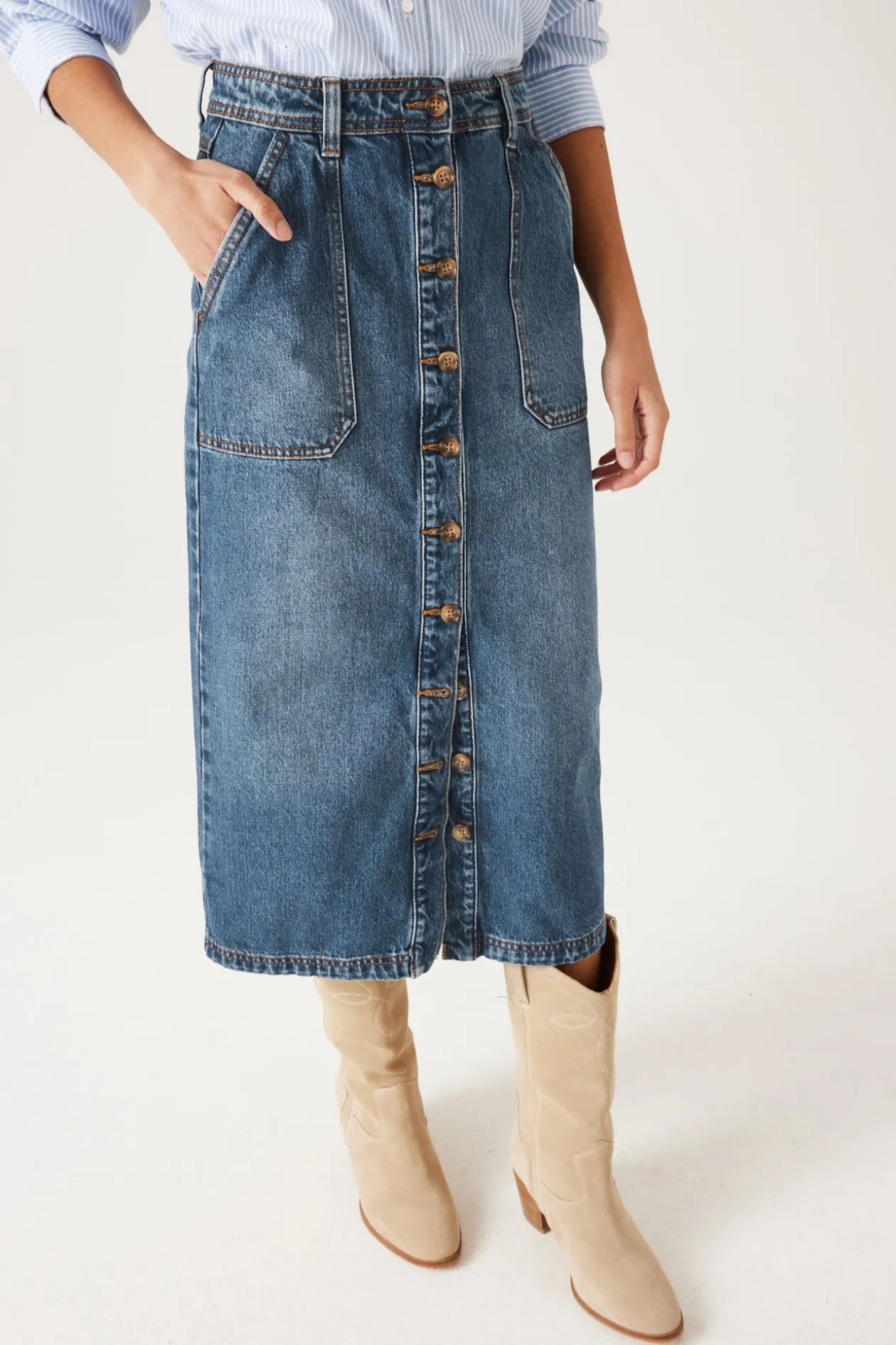 Promod Jupe midi en jean Femme - Jean brut Jeanbrut Clearance